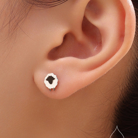 The Valais Blacknose Sheep Stud earrings in Sterling Silver, Minimal Fluffy Black Face Sheep Earrings, Nature Inspired, Pet Lover
