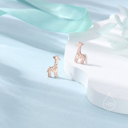 Sterling Silver Tiny Giraffe Stud Earrings - Silver, Gold or Rose Gold - Cute, Fun, Whimsical and Pretty Jewellery