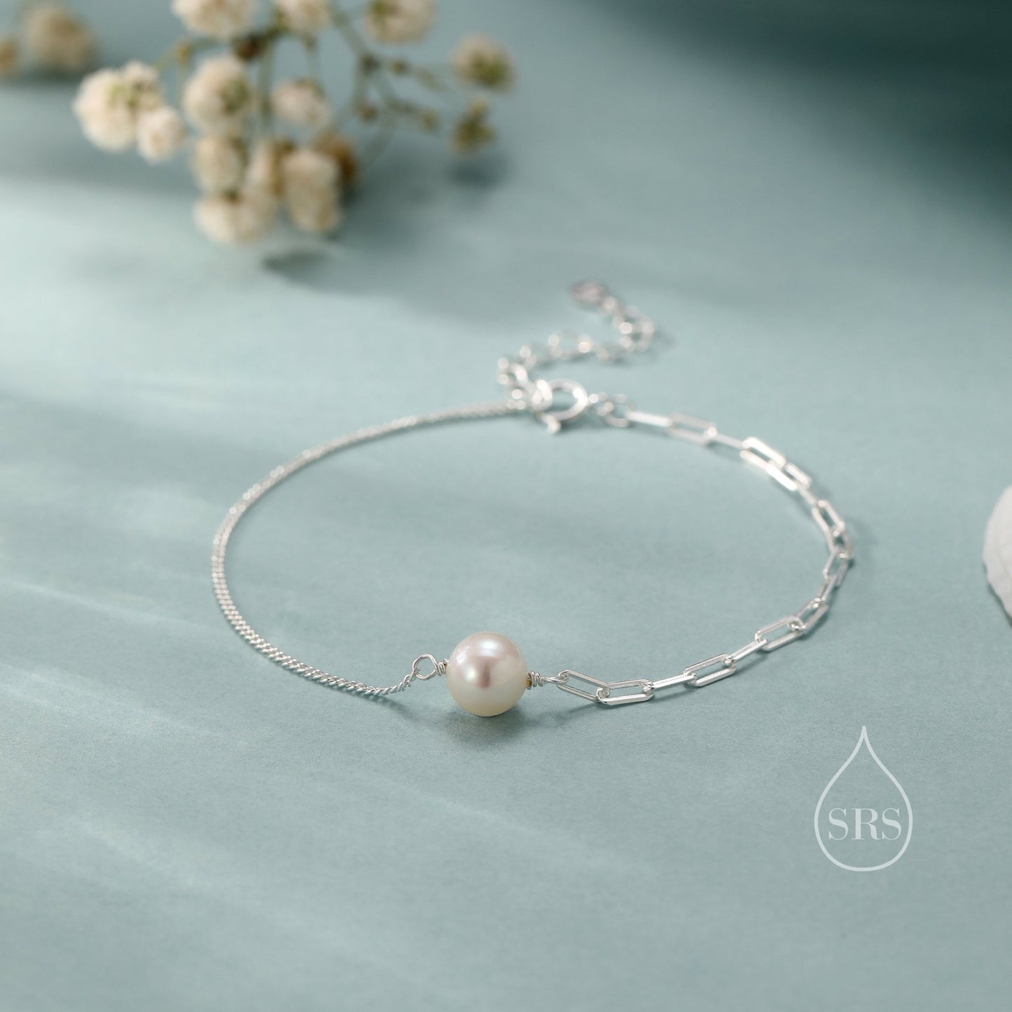 Sterling Silver Natural Pearl Bracelet, Single Genuine Pearl Bracelet, Mixed Chain Freshwater Pearl Bracelet, Silver or Gold