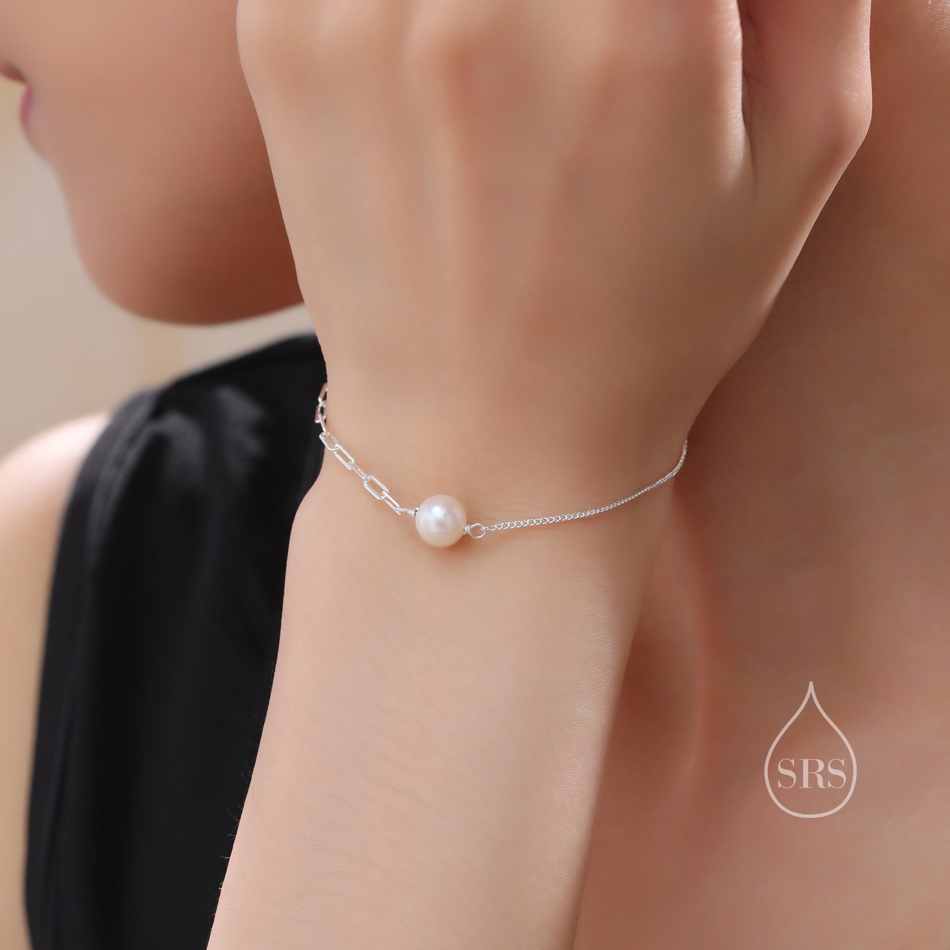 Sterling Silver Natural Pearl Bracelet, Single Genuine Pearl Bracelet, Mixed Chain Freshwater Pearl Bracelet, Silver or Gold