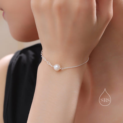 Sterling Silver Natural Pearl Bracelet, Single Genuine Pearl Bracelet, Mixed Chain Freshwater Pearl Bracelet, Silver or Gold