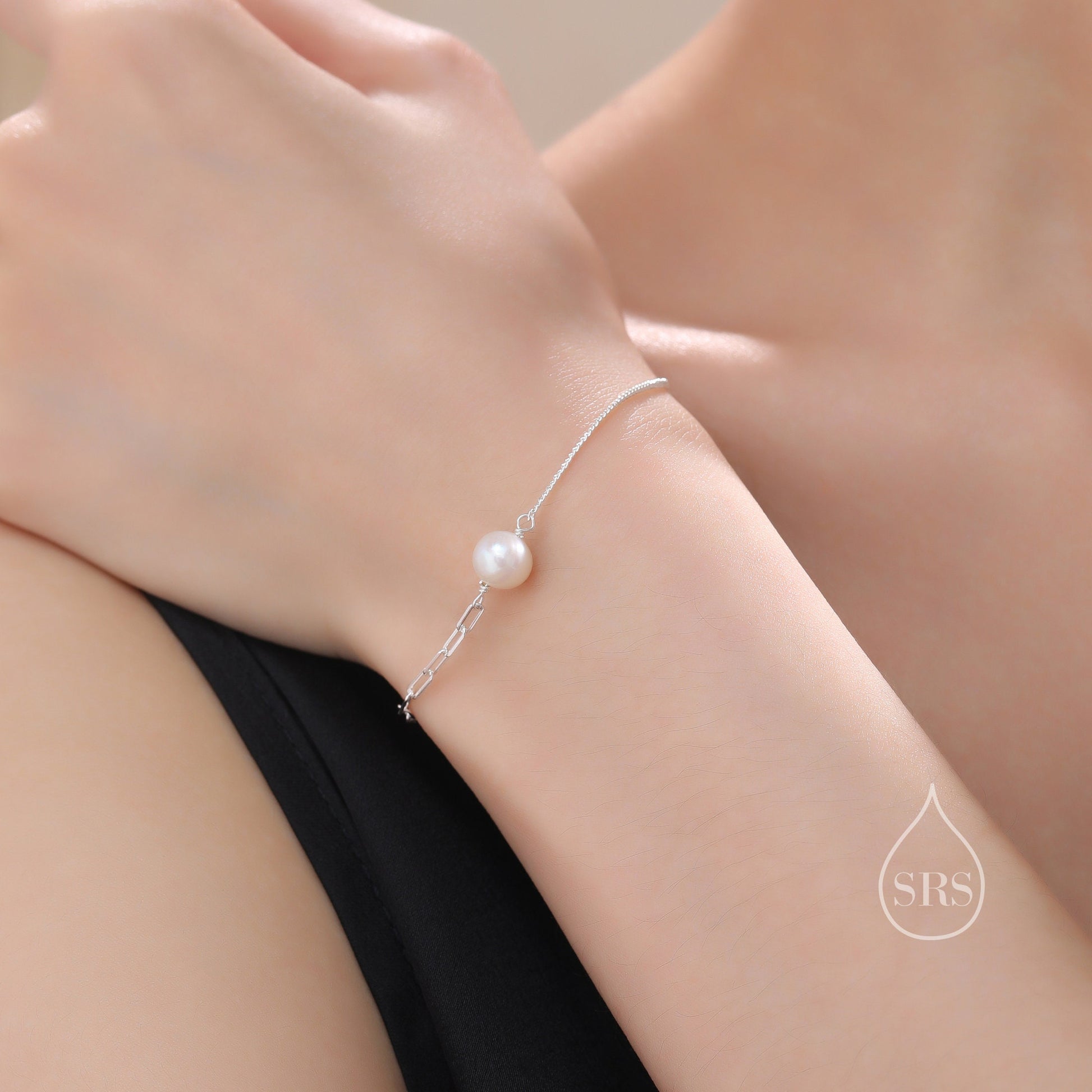 Sterling Silver Natural Pearl Bracelet, Single Genuine Pearl Bracelet, Mixed Chain Freshwater Pearl Bracelet, Silver or Gold