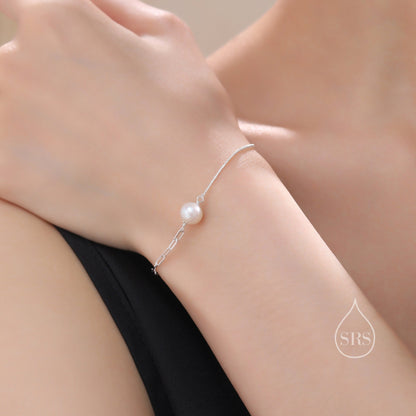 Sterling Silver Natural Pearl Bracelet, Single Genuine Pearl Bracelet, Mixed Chain Freshwater Pearl Bracelet, Silver or Gold