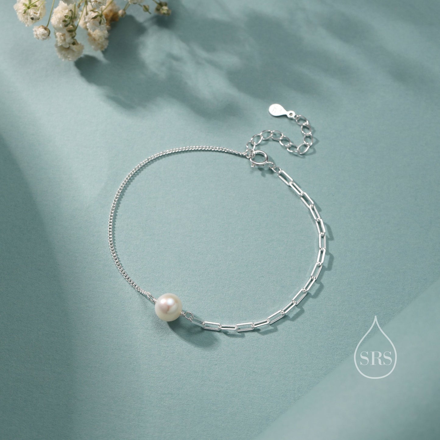 Sterling Silver Natural Pearl Bracelet, Single Genuine Pearl Bracelet, Mixed Chain Freshwater Pearl Bracelet, Silver or Gold