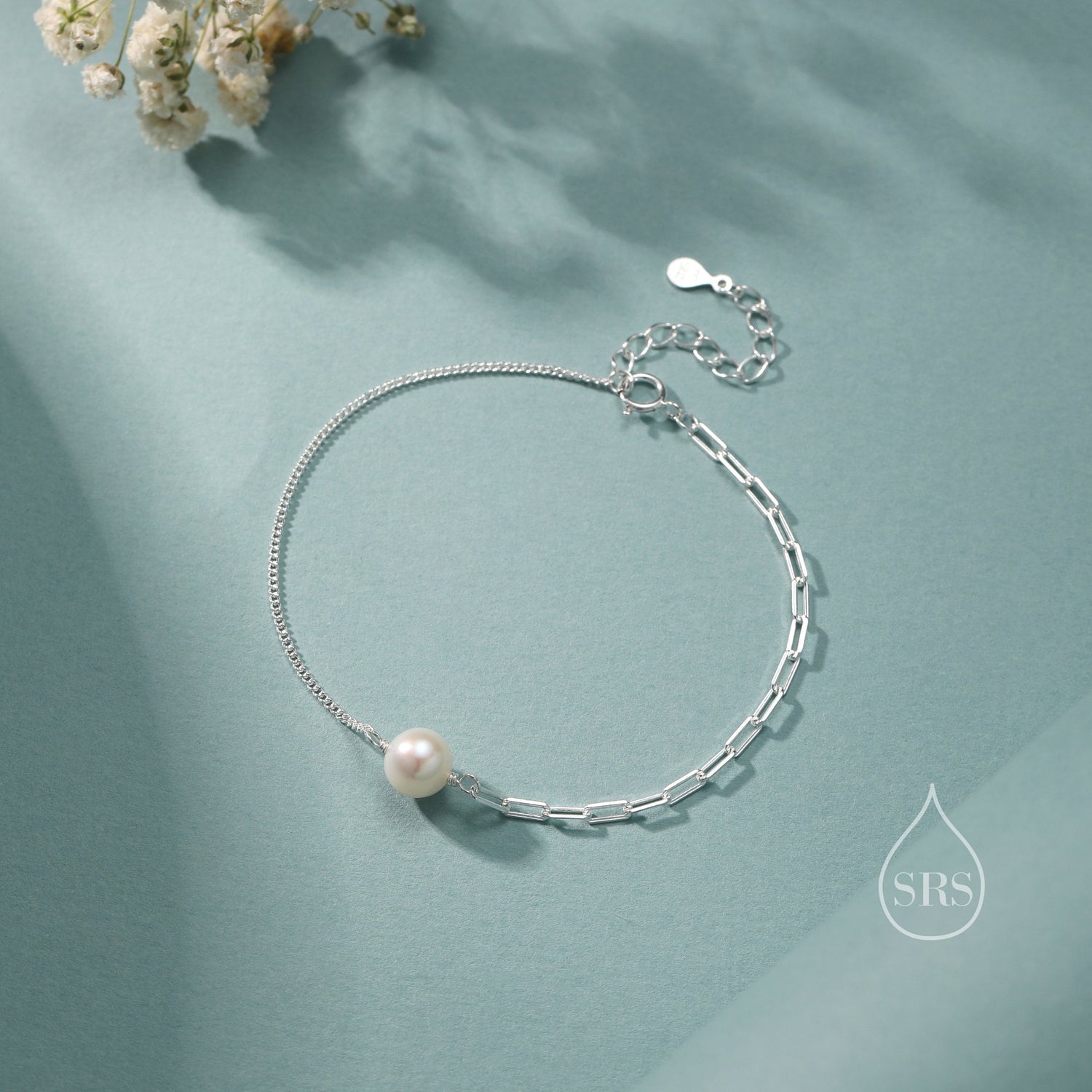 Sterling Silver Natural Pearl Bracelet, Single Genuine Pearl Bracelet, Mixed Chain Freshwater Pearl Bracelet, Silver or Gold