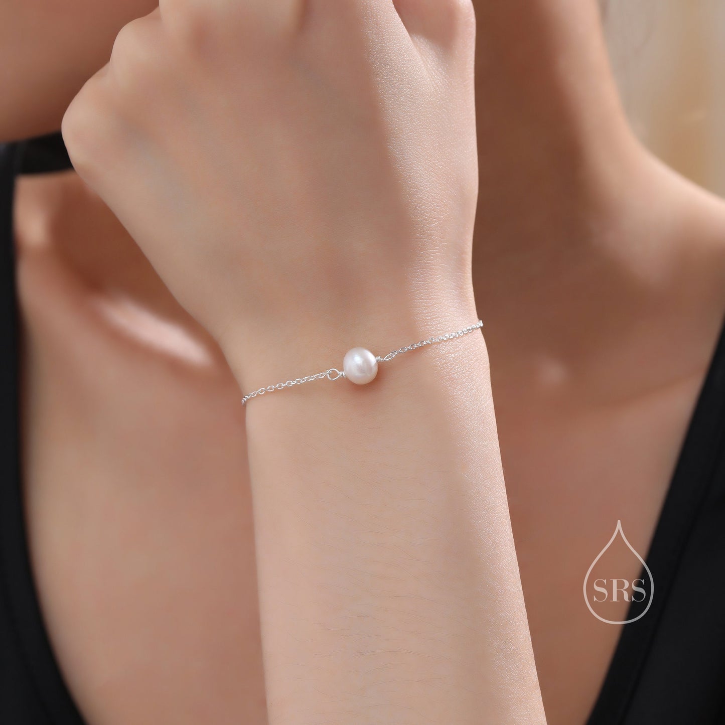 Sterling Silver Natural Pearl Bracelet with a Satellite Chain, Single Genuine Pearl Bracelet, Freshwater Pearl Bracelet, Silver or Gold