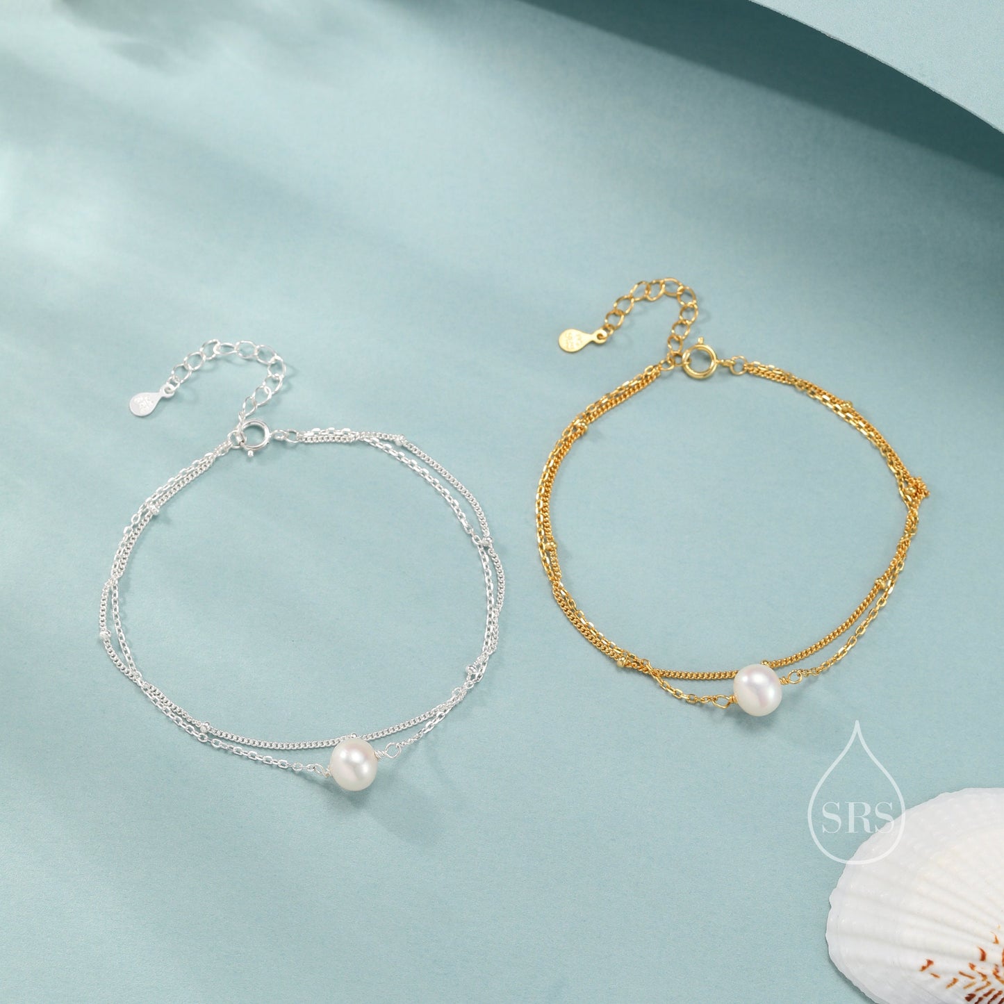 Sterling Silver Natural Pearl Double Layer Bracelet, Single Genuine Pearl Bracelet, Dainty Freshwater Pearl Bracelet, Silver or Gold