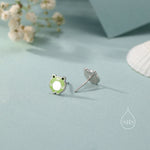 Cute Enamel Frog Stud Earrings in Sterling Silver, Kawaii Frog Earrings, Green Frog Earrings, Nature Inspired