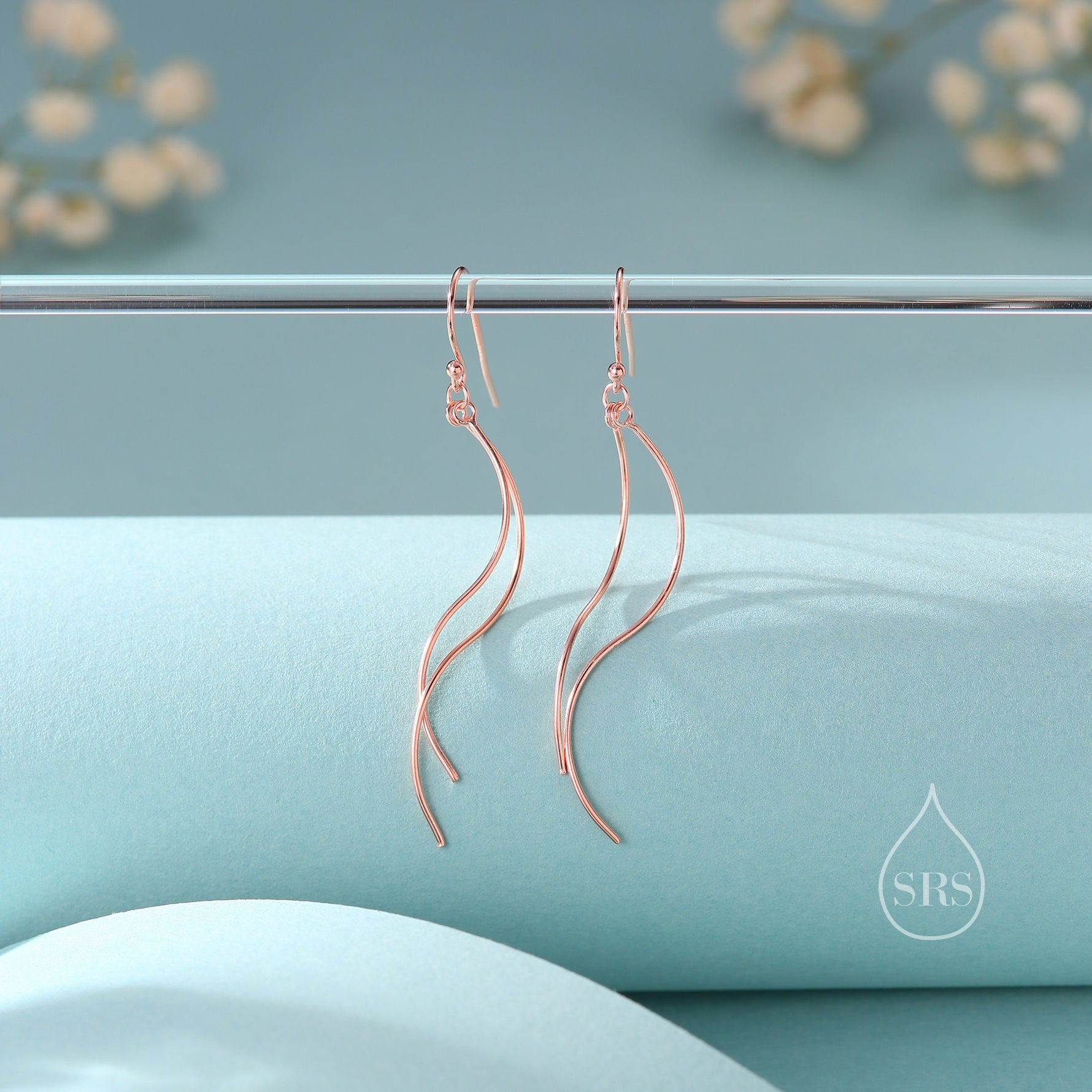 Sterling Silver Minimalist Wave Ear Wire Drop Earrings, Silver, Gold and Rose Gold, Spiral Threaders, Spiral Earrings, Wave Dangle Earrings