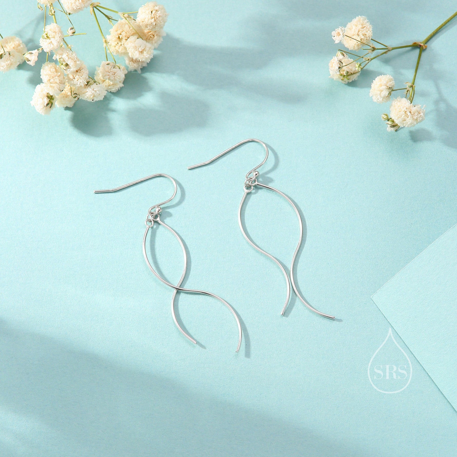 Sterling Silver Minimalist Wave Ear Wire Drop Earrings, Silver, Gold and Rose Gold, Spiral Threaders, Spiral Earrings, Wave Dangle Earrings