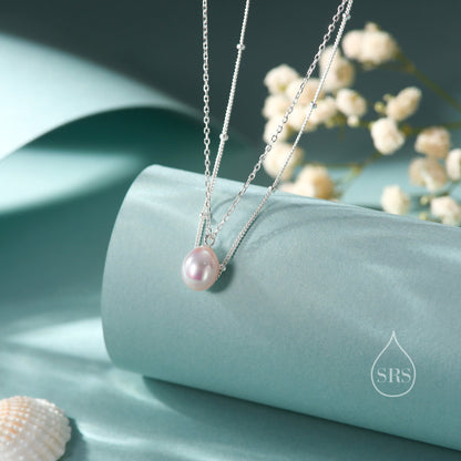 Genuine Freshwater Pearl Double Layer Pendant Necklace in Sterling Silver, Silver or Gold, Delicate Pearl Necklace, Natural Pearl Necklace