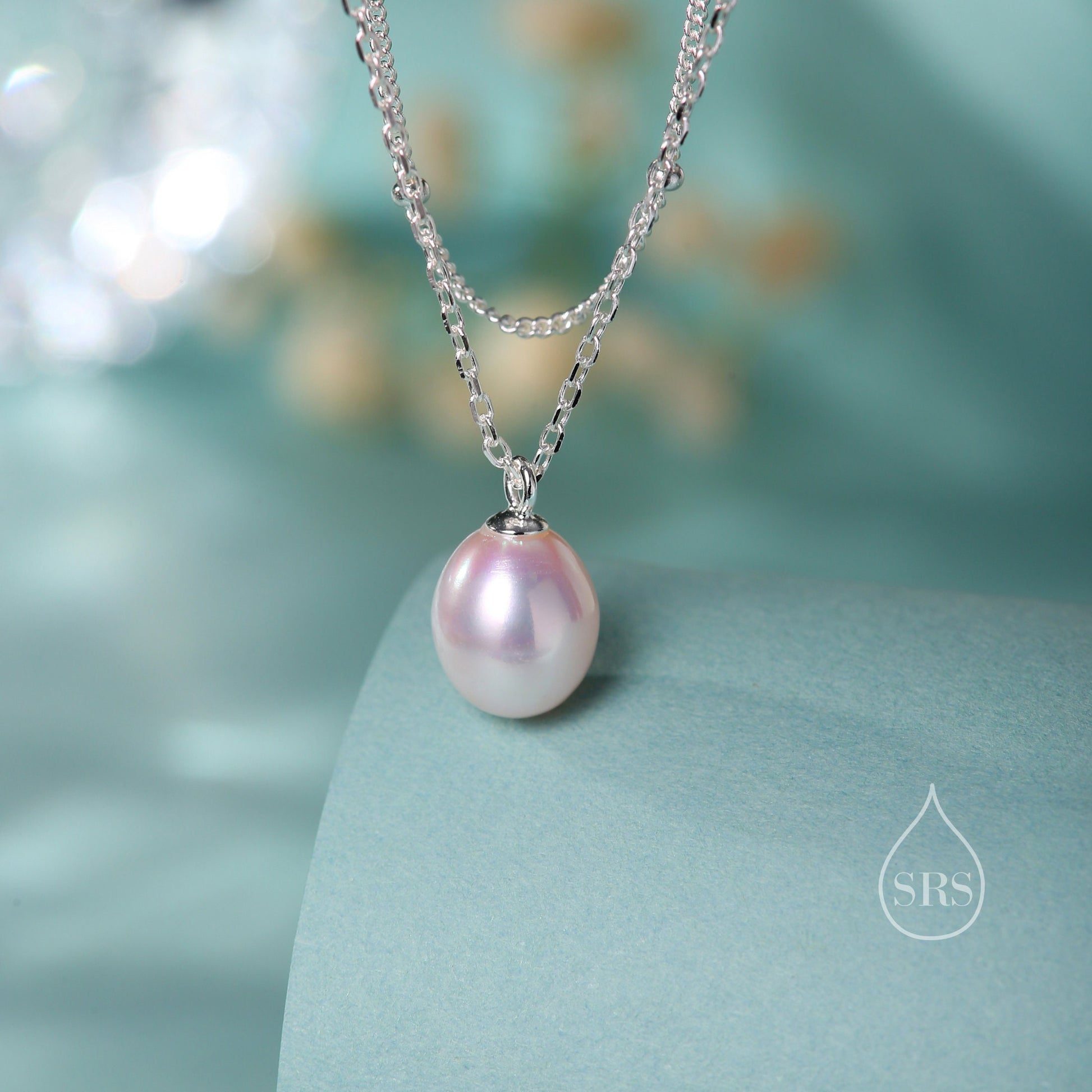 Genuine Freshwater Pearl Double Layer Pendant Necklace in Sterling Silver, Silver or Gold, Delicate Pearl Necklace, Natural Pearl Necklace