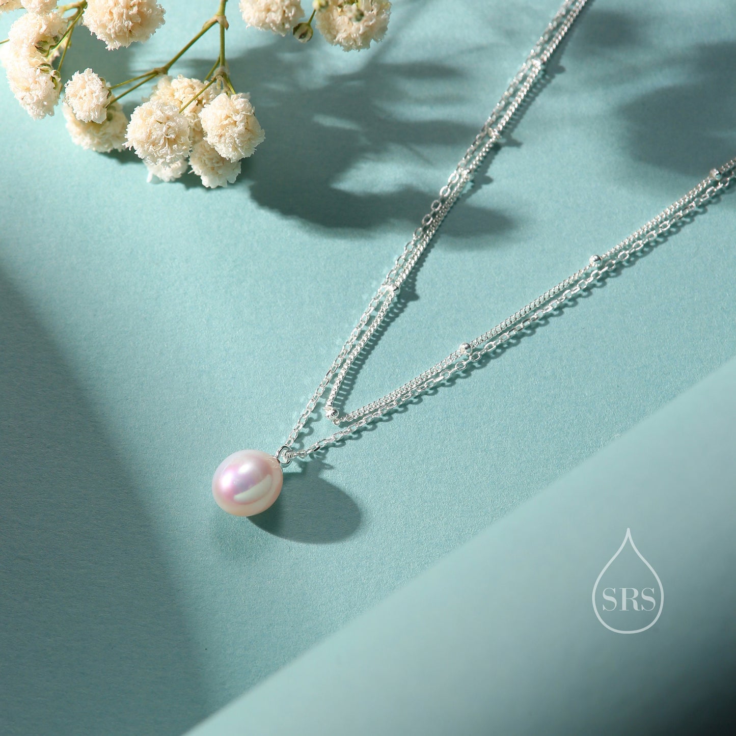 Genuine Freshwater Pearl Double Layer Pendant Necklace in Sterling Silver, Silver or Gold, Delicate Pearl Necklace, Natural Pearl Necklace