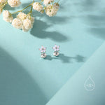 Tiny Opal Pink CZ Flower Stud Earrings in Sterling Silver, Silver or Gold, Extra Small Opal Pink Flower Earrings, Pink Flower Earrings