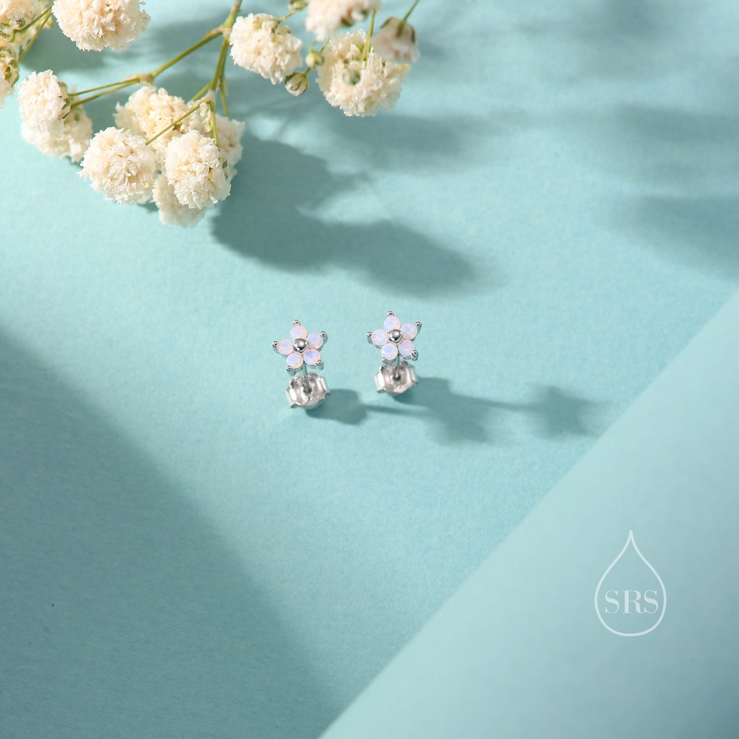 Tiny Opal Pink CZ Flower Stud Earrings in Sterling Silver, Silver or Gold,  Extra Small Opal Pink Flower Earrings, Pink Flower Earrings