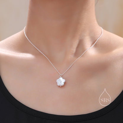 Genuine Flower Shape Baroque Pearl Pendant Necklace in Sterling Silver with Curb Chain, Keshi Pearl Flower Shape Necklace, Silver or Gold