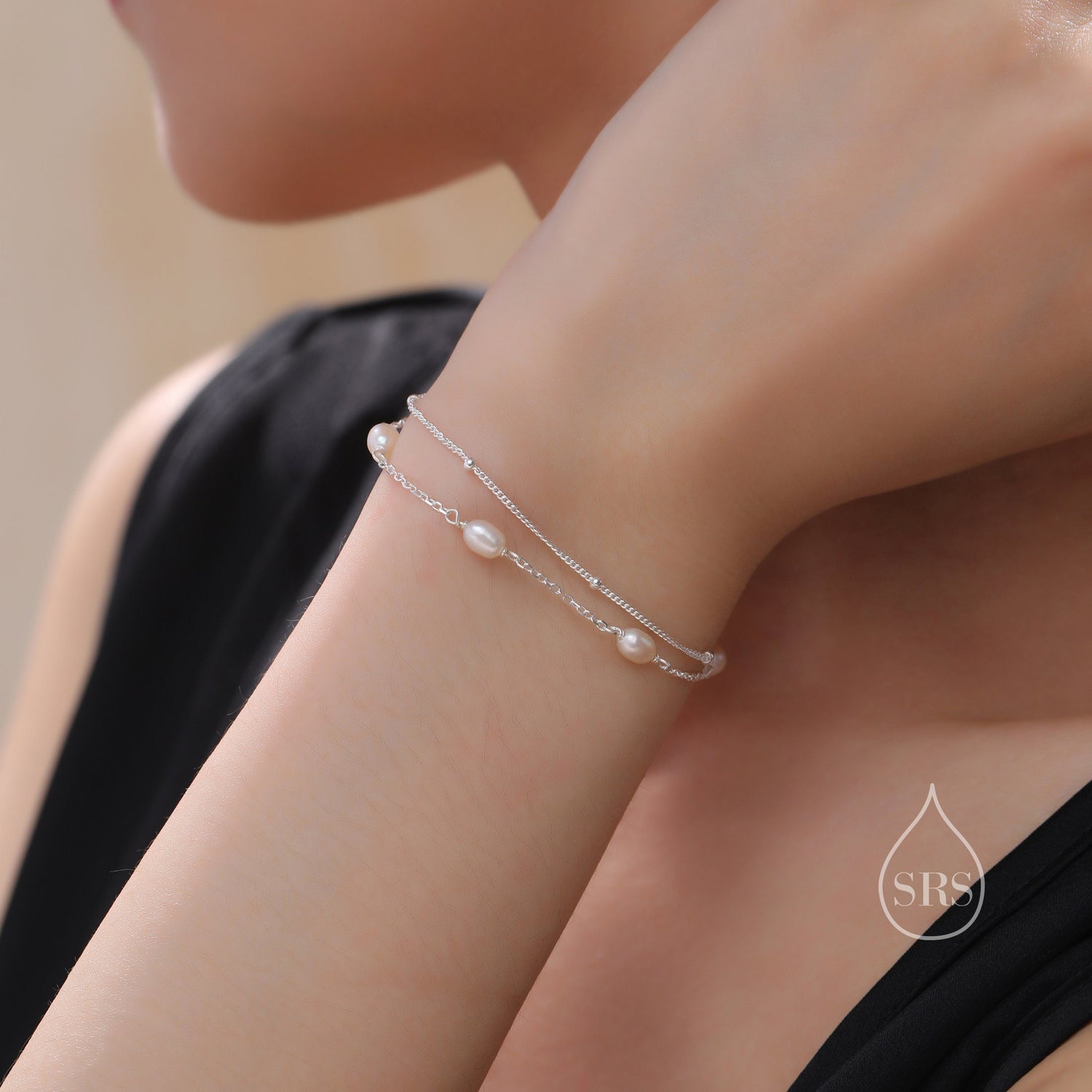 Double Layer Oval Freshwater Pearl Station Bracelet