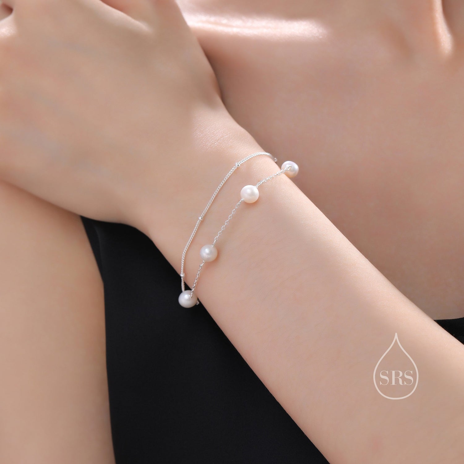 Double Layer Round Freshwater Pearl Station Bracelet