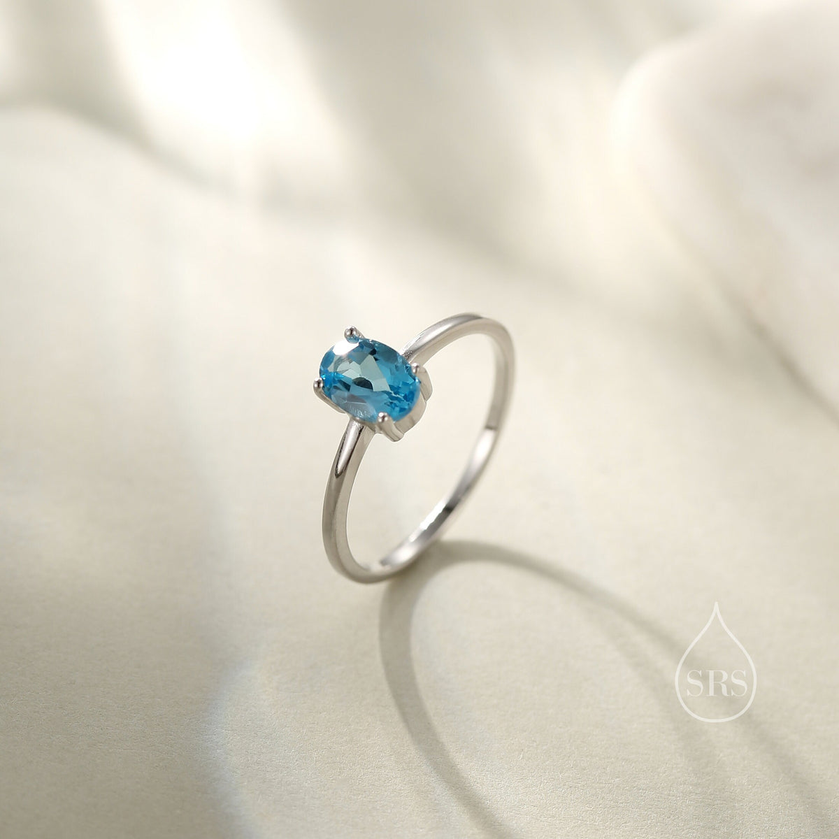 Natural 1 Carat Swiss Blue Topaz Oval Ring in Sterling Silver, 5x7mm, Prong Set Oval Cut, US Size 5 6 7 8, Genuine 1ct Blue Topaz Ring