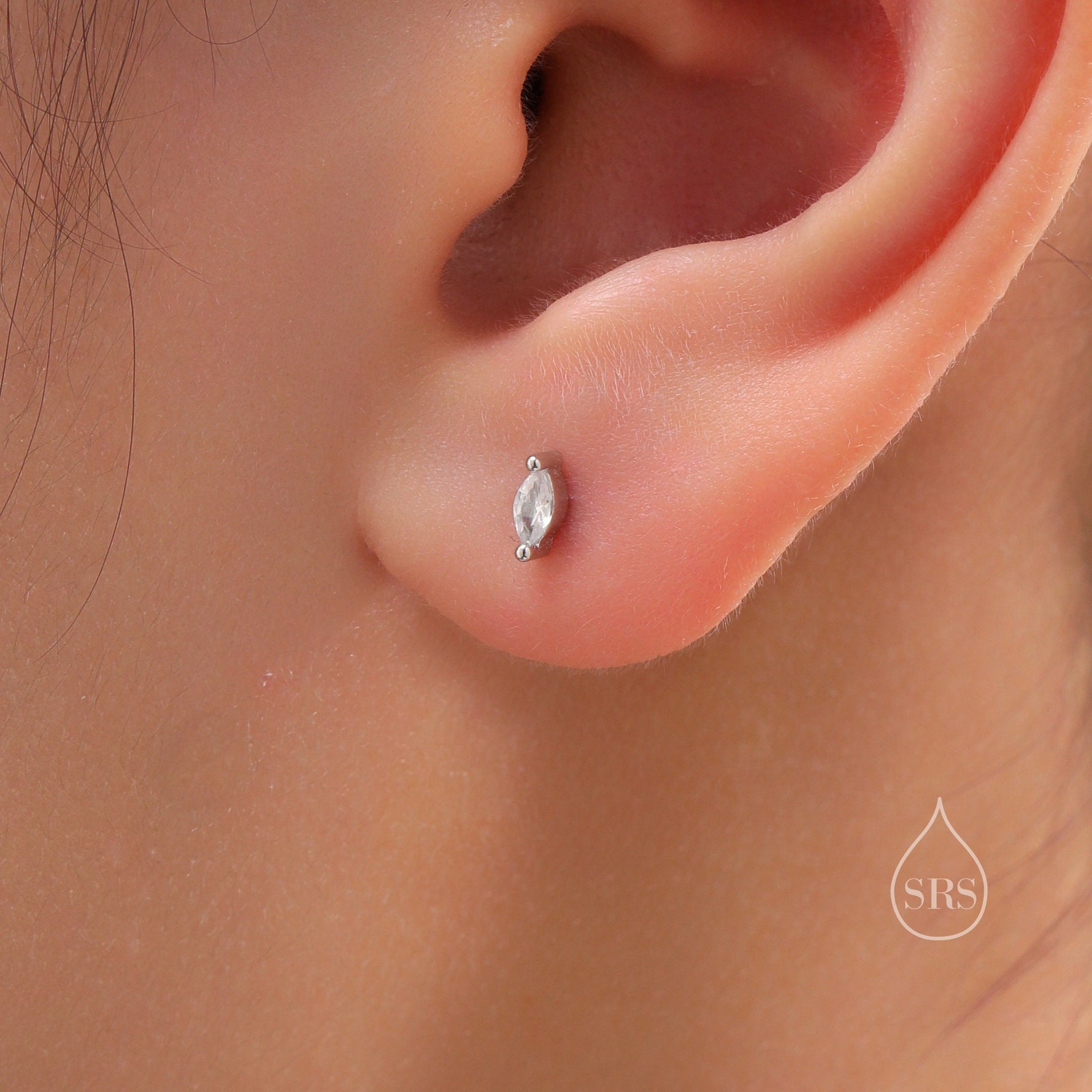 Tiny Marquise CZ Screw Back Earrings in Sterling Silver, Silver or Gold, Stacking Earrings, Barbell Earrings, Helix Earrings