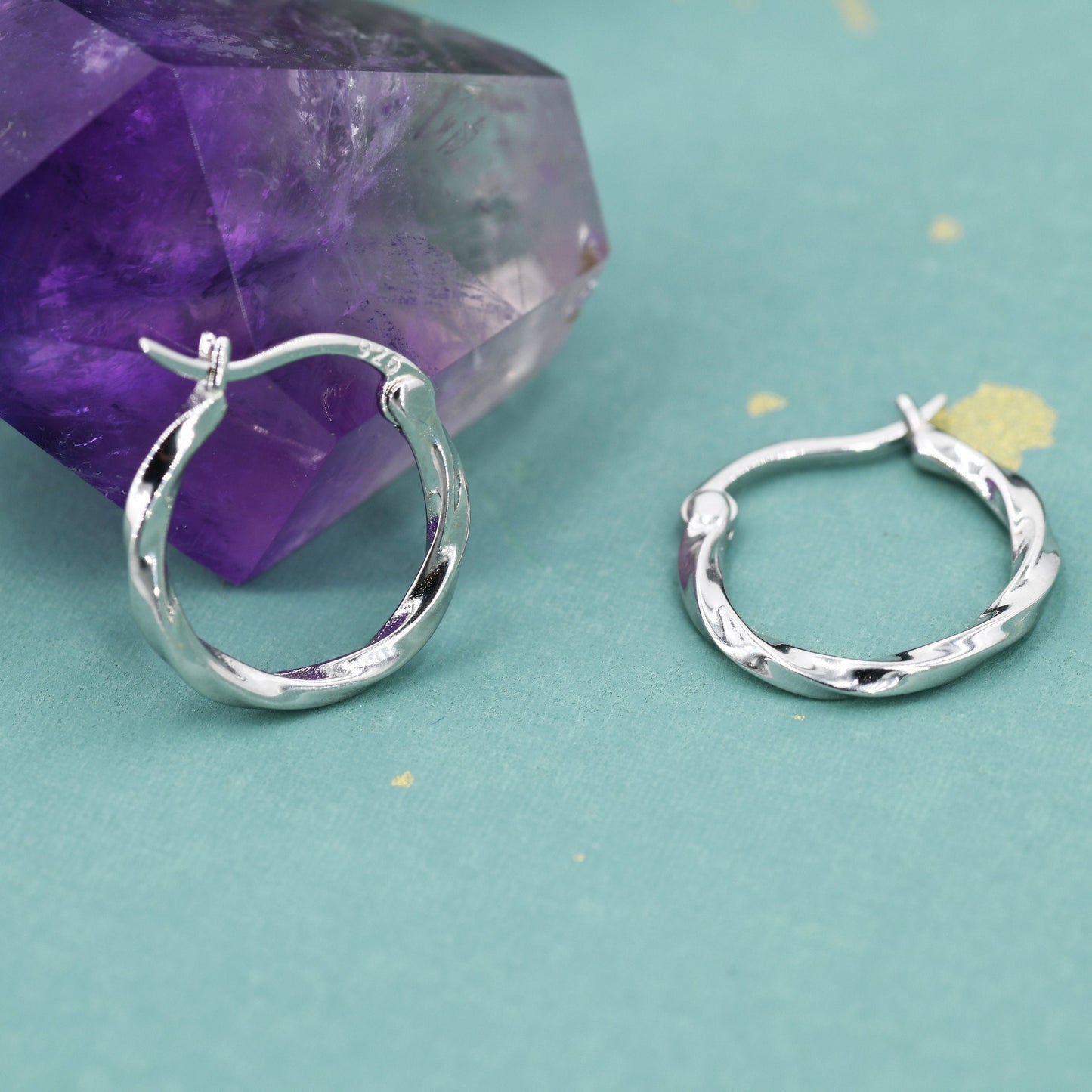 Twisted Rope Huggie Hoop Earrings, Twist Hoop Earrings, 12mm Inner Diameter, Lever Hoops