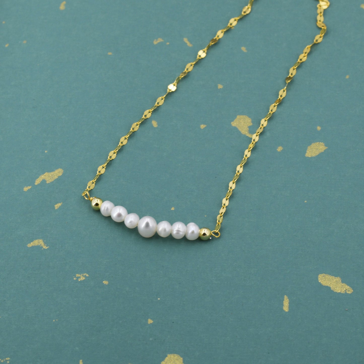 Genuine Pearl Bar Necklace in Sterling Silver, Silver or Gold , Genuine Freshwater Pearls, Pearl Necklace