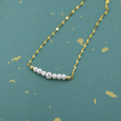 Genuine Pearl Bar Necklace in Sterling Silver, Silver or Gold , Genuine Freshwater Pearls, Pearl Necklace