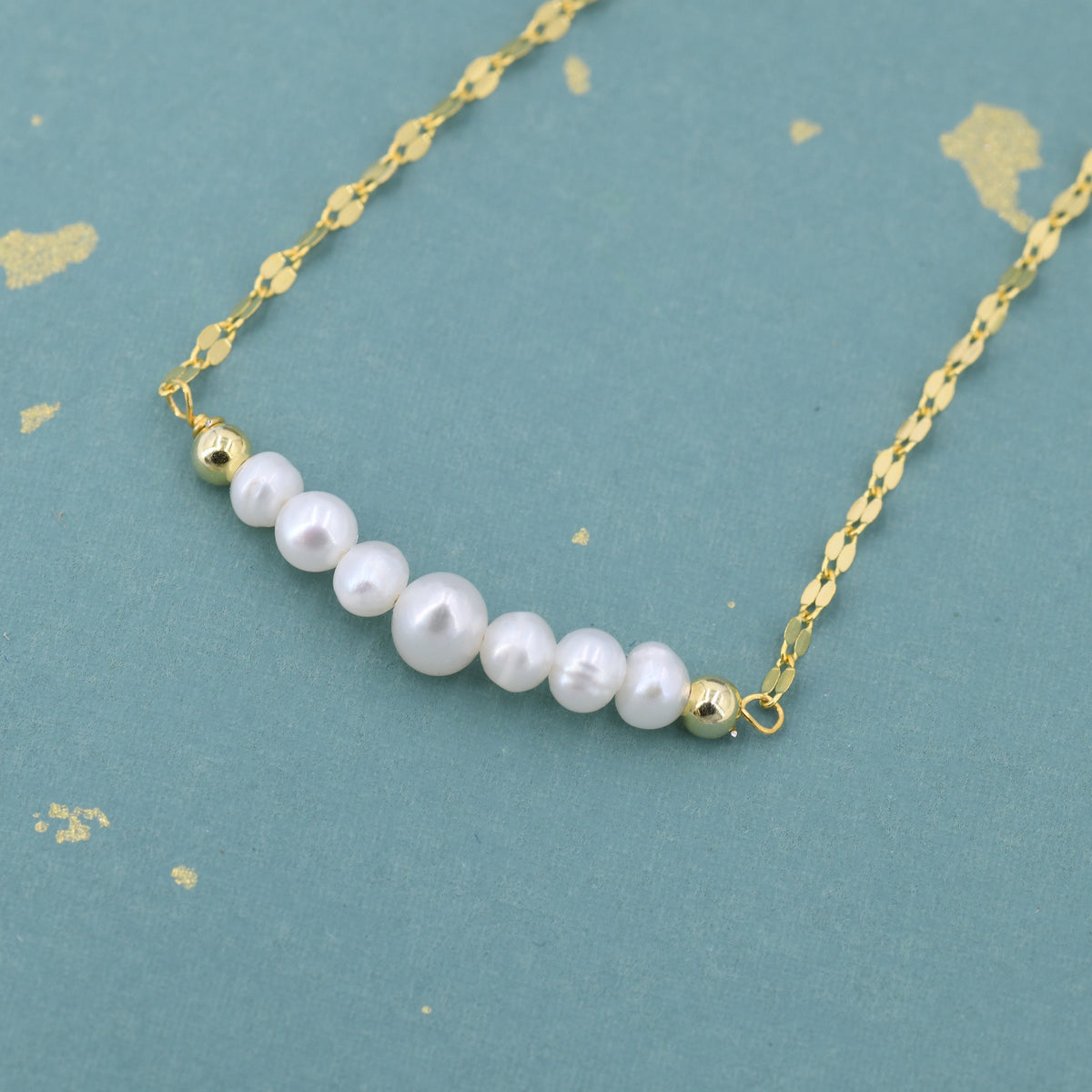 Genuine Pearl Bar Necklace in Sterling Silver, Silver or Gold , Genuine Freshwater Pearls, Pearl Necklace