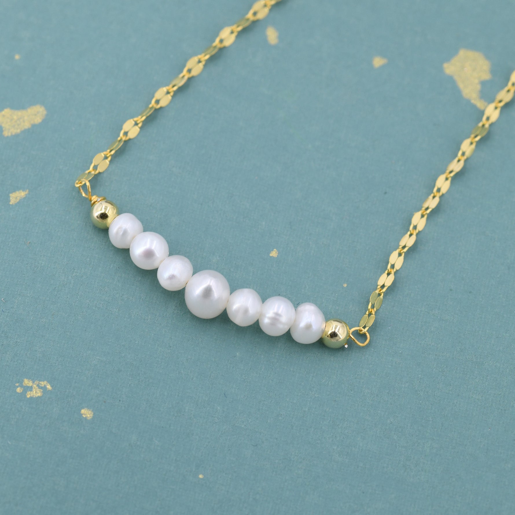 Genuine Pearl Bar Necklace in Sterling Silver, Silver or Gold , Genuine Freshwater Pearls, Pearl Necklace