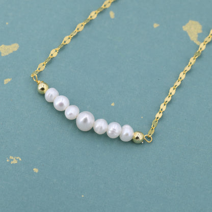 Genuine Pearl Bar Necklace in Sterling Silver, Silver or Gold , Genuine Freshwater Pearls, Pearl Necklace