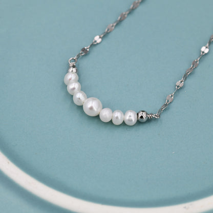 Genuine Pearl Bar Necklace in Sterling Silver, Silver or Gold , Genuine Freshwater Pearls, Pearl Necklace