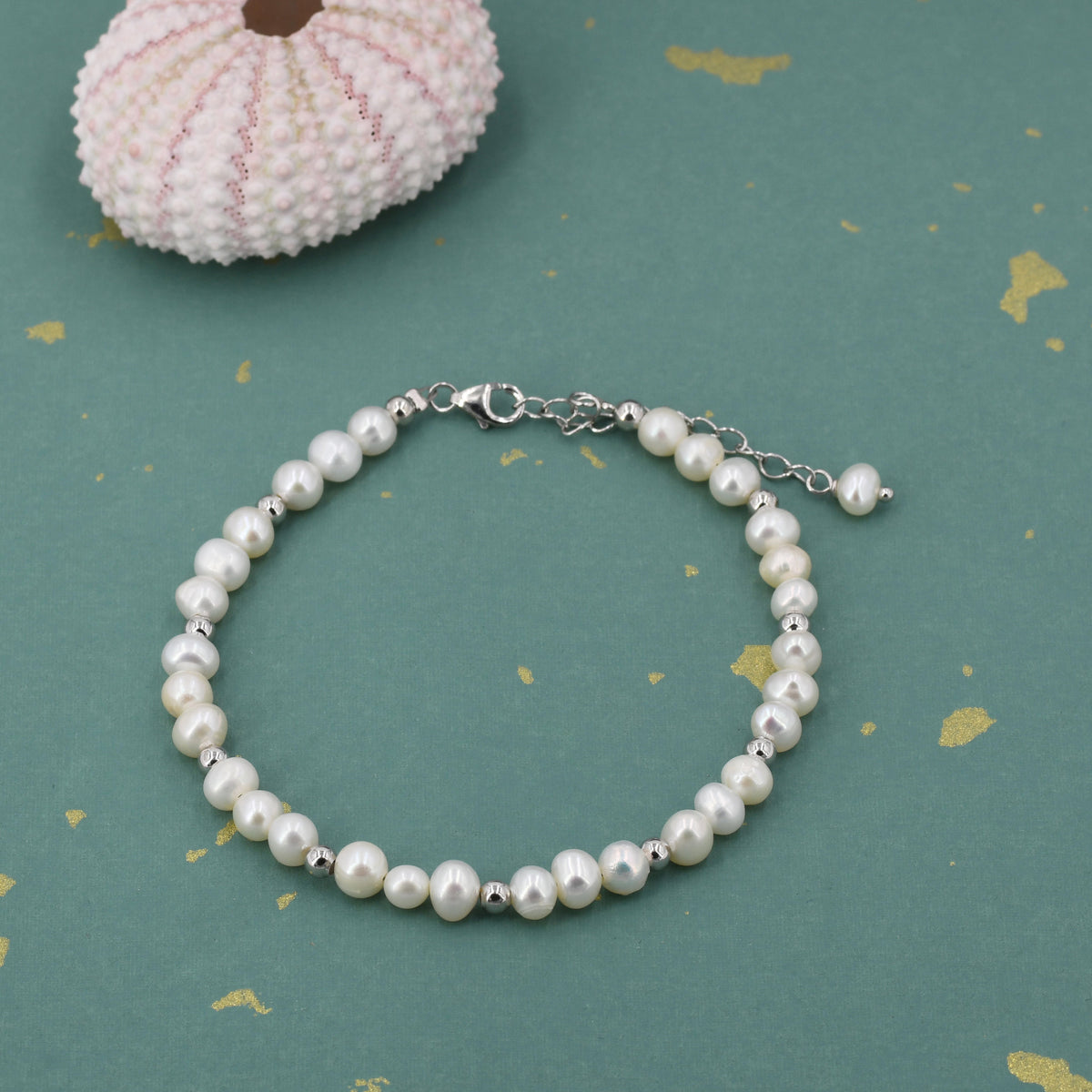 Freshwater Pearl and Silver Bead Bracelet