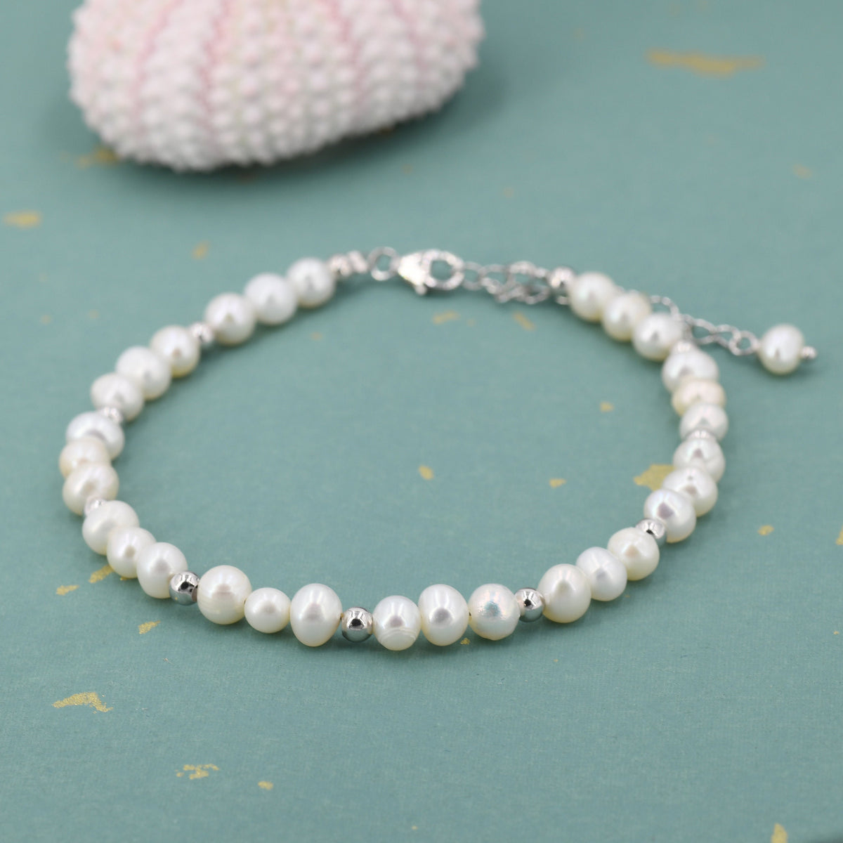 Freshwater Pearl and Silver Bead Bracelet