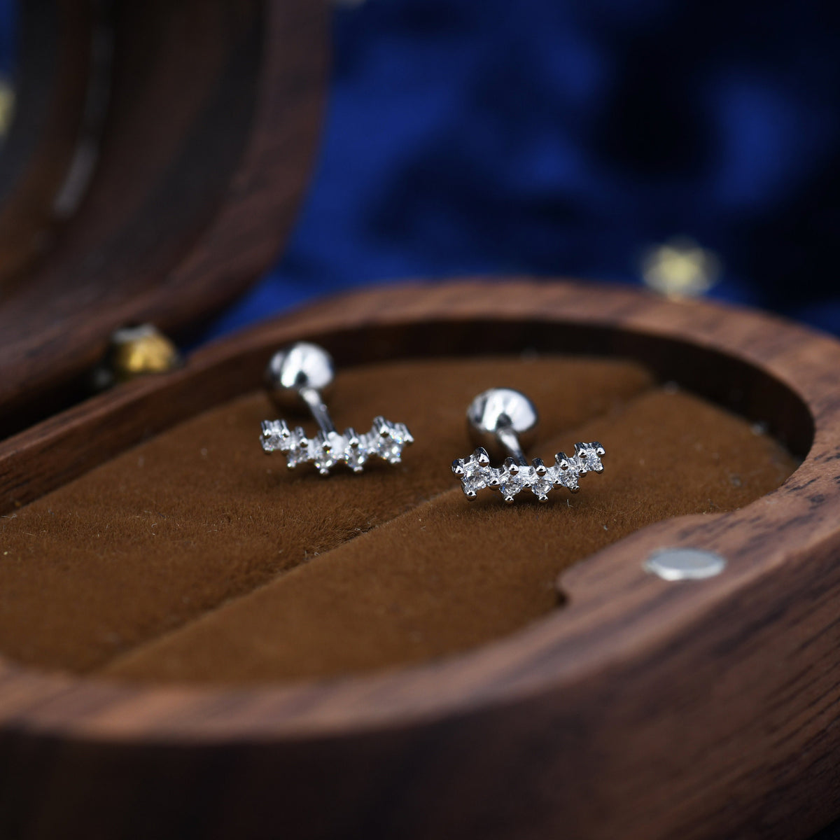 Tiny Shooting Star CZ Internally Threaded Flat Back/Screw back(Barbell)/ Stud Earrings in Sterling Silver, Star Earrings, Piercing Jewellery