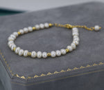Sterling Silver Freshwater Pearl Beaded Bracelet, Silver or Gold, Genuine Fresh Water Pearls, Natural Pearl Bracelet, Ivory Pearls