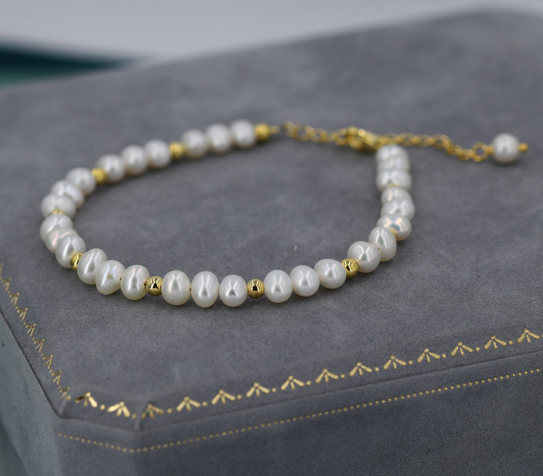 Sterling Silver Freshwater Pearl Beaded Bracelet, Silver or Gold, Genuine Fresh Water Pearls, Natural Pearl Bracelet, Ivory Pearls