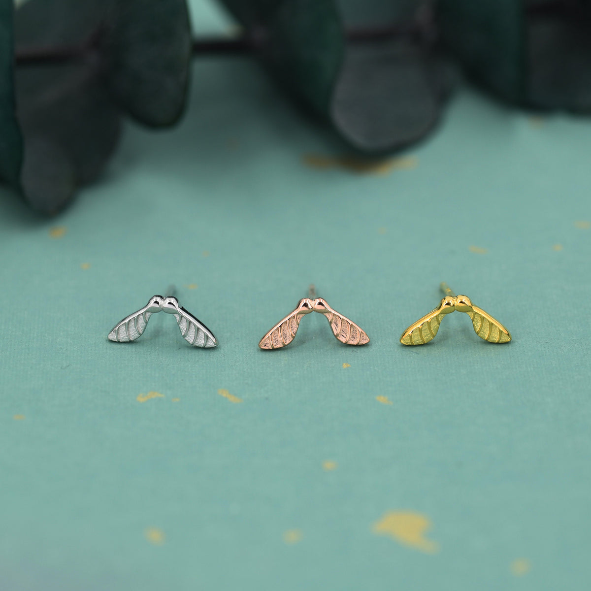 Sycamore Seed Stud Earrings in Sterling Silver, Nature Inspired Leaf Earrings - Maple Leaf Earrings, Silver Gold or Rose Gold