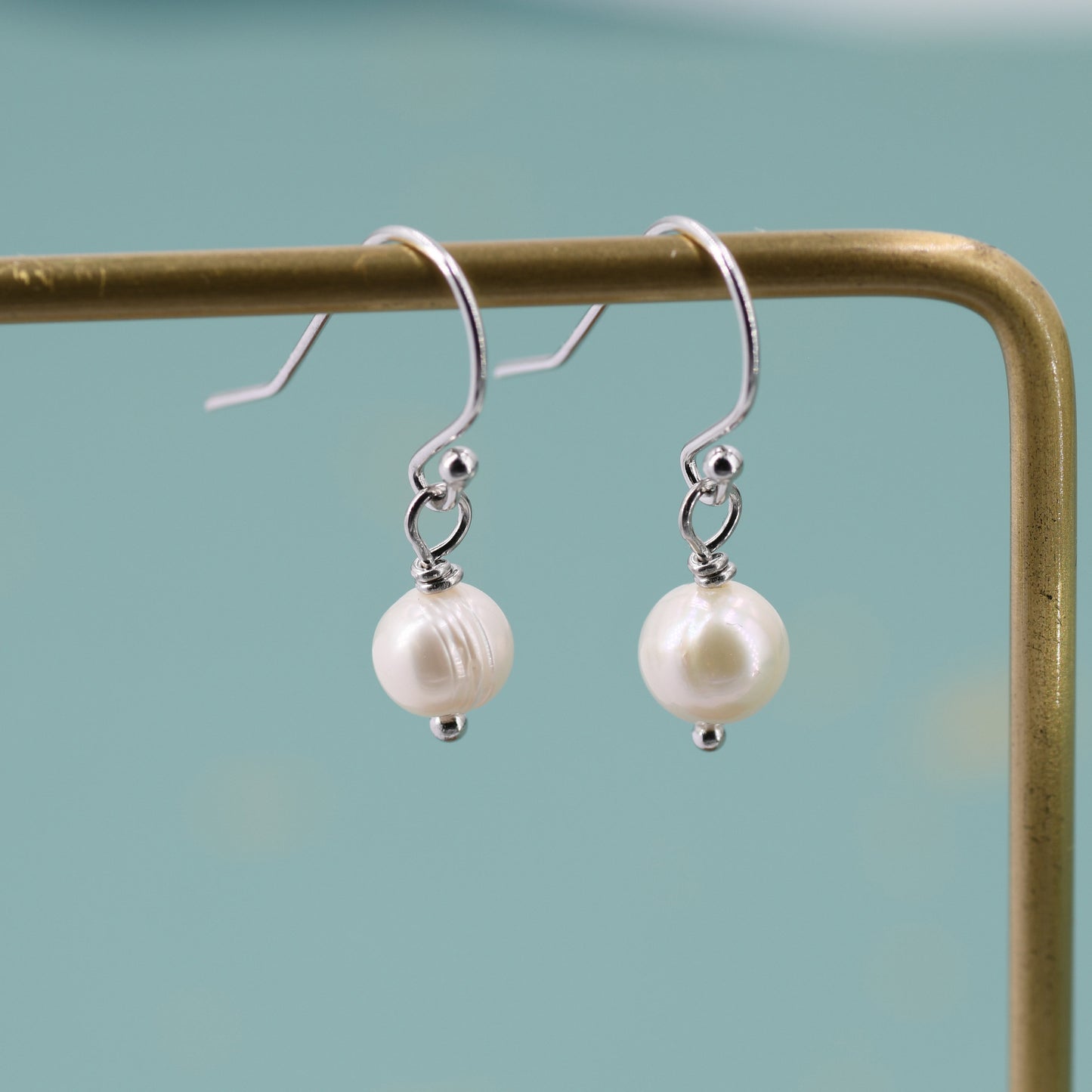 Natural Freshwater Pearl Drop Hook Earrings in Sterling Silver, Silver or Gold, 6mm Irregular Shaped Round Pearl Earrings, Minimalist