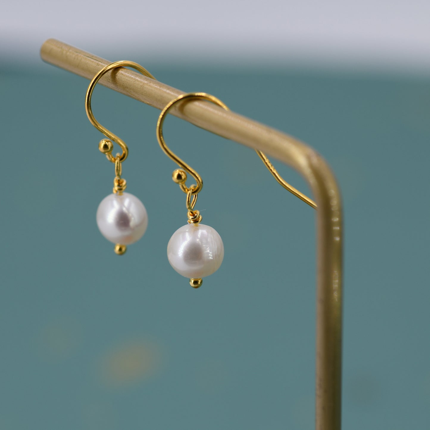 Natural Freshwater Pearl Drop Hook Earrings in Sterling Silver, Silver or Gold, 6mm Irregular Shaped Round Pearl Earrings, Minimalist