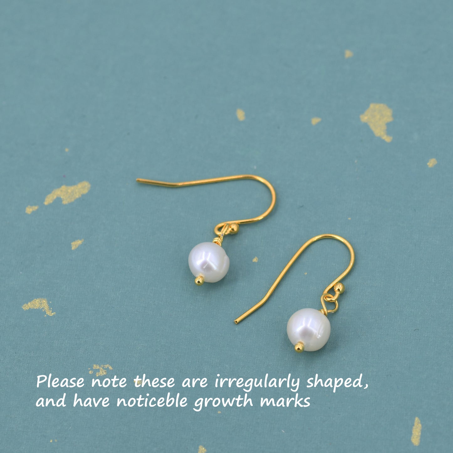 Natural Freshwater Pearl Drop Hook Earrings in Sterling Silver, Silver or Gold, 6mm Irregular Shaped Round Pearl Earrings, Minimalist