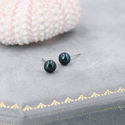 Natural Black Pearl Stud Earrings in Sterling Silver, Various Sizes,  Button Shape Black Freshwater Pearl Earrings, Natural Pearl Earrings