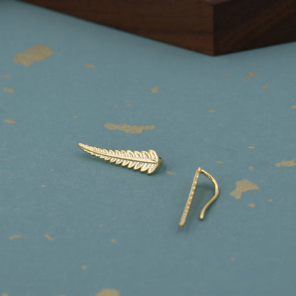 Fern Leaf Ear Crawlers in Sterling Silver, Leaf Climber Earrings, Silver or Gold, Nature Inspired Leaf Earrings, Fern Earrings