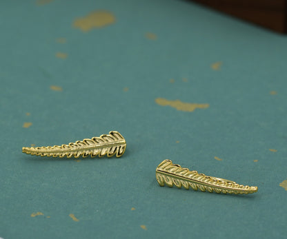 Fern Leaf Ear Crawlers in Sterling Silver, Leaf Climber Earrings, Silver or Gold, Nature Inspired Leaf Earrings, Fern Earrings