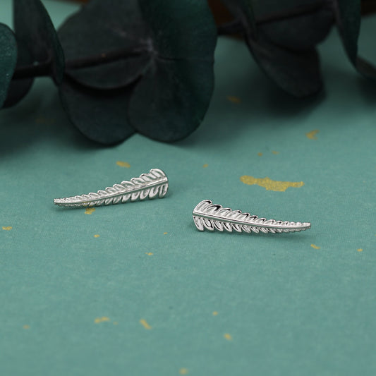 Fern Leaf Ear Crawlers in Sterling Silver, Leaf Climber Earrings, Silver or Gold, Nature Inspired Leaf Earrings, Fern Earrings