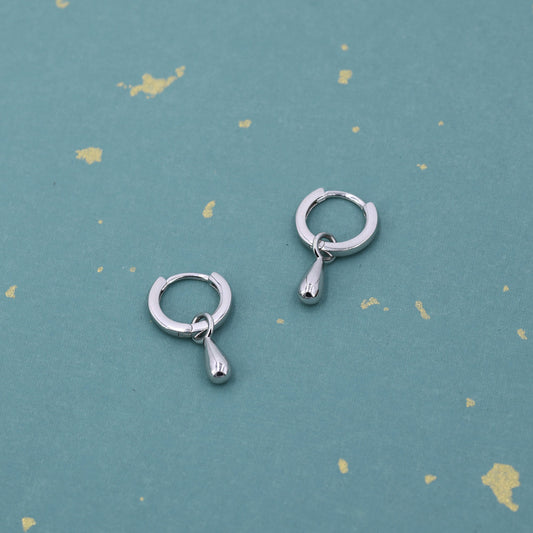 Sterling Silver Droplet Hoop Earrings, Silver, Gold or Rose Gold,  Water Drop Earrings,  Interchangeable Charms, Detachable