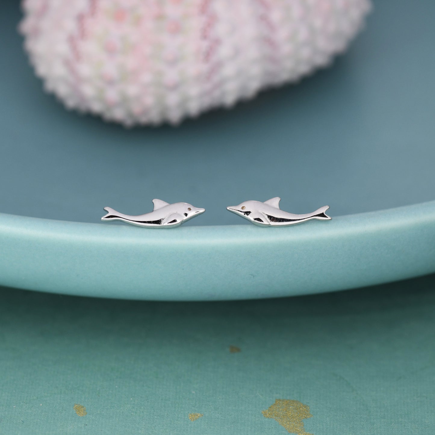 Extra Tiny Dolphin Fish Stud Earrings in Sterling Silver, Dolphin Earrings,  Nature Inspired Animal Earrings