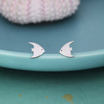 Angelfish Stud Earrings in Sterling Silver, Tropical Fish Earrings, Nature Inspired Animal Earrings