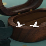 Flying Duck Stud Earrings in Sterling Silver, Flying Goose Earrings, Bird Earrings, Nature Inspired Animal Earrings