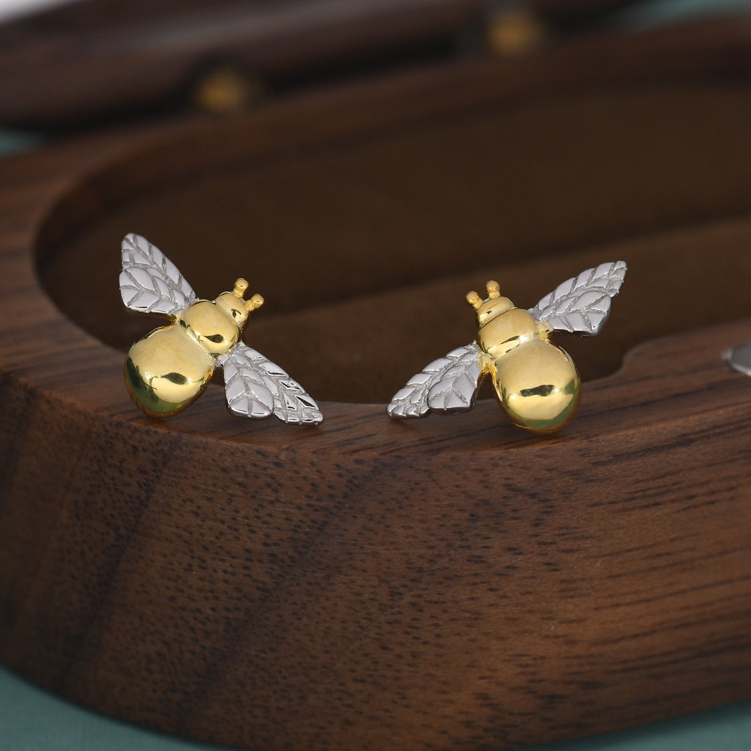 Bumble Bee Stud Earrings in Sterling Silver, Silver, Gold or Rose Gold, Two Tone Bee Earrings, Nature Inspired.