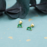 Sterling Silver Emerald Green CZ Marquise Leaf Duo Barbell Earrings, Gold or Silver, Marquise Fan Screwback Earrings, Screw Back Earrings